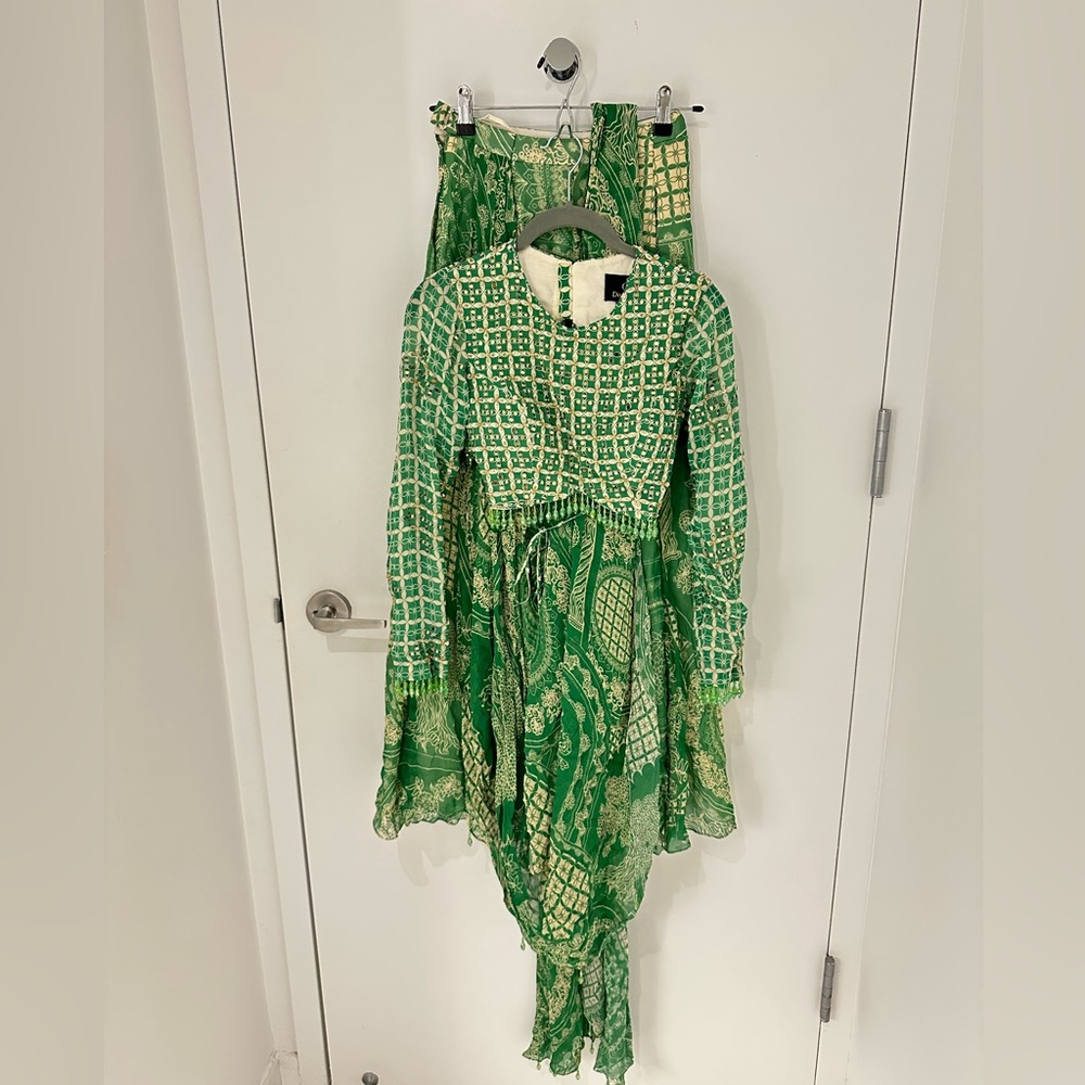 DiyaRajvvir Green Pre-Draped Saree, XS